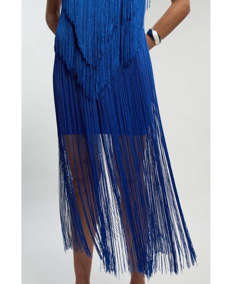 Women's Fringe Bandage V-Neck Midi Dress