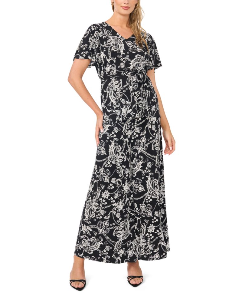 Women's V-Neck Flutter-Sleeve Tunic Top