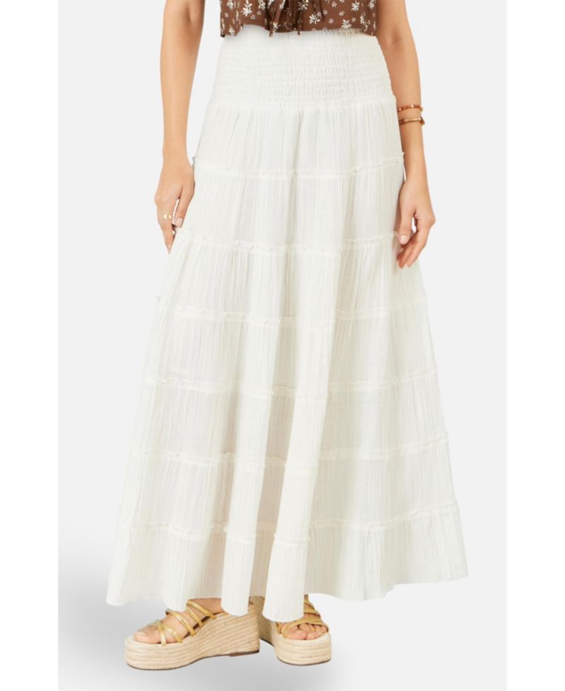 Women's Double Cotton Tiered Boho Maxi Skirt