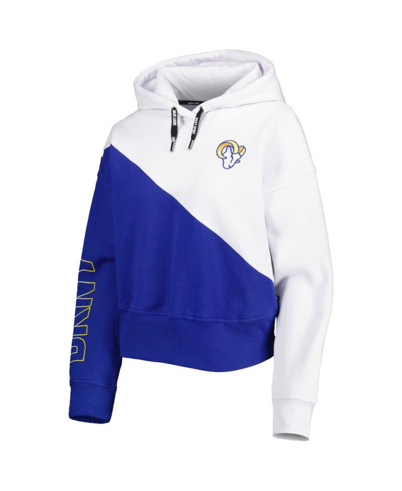 Women's White and Royal Los Angeles Rams Bobbi Color Blocked Pullover Hoodie
