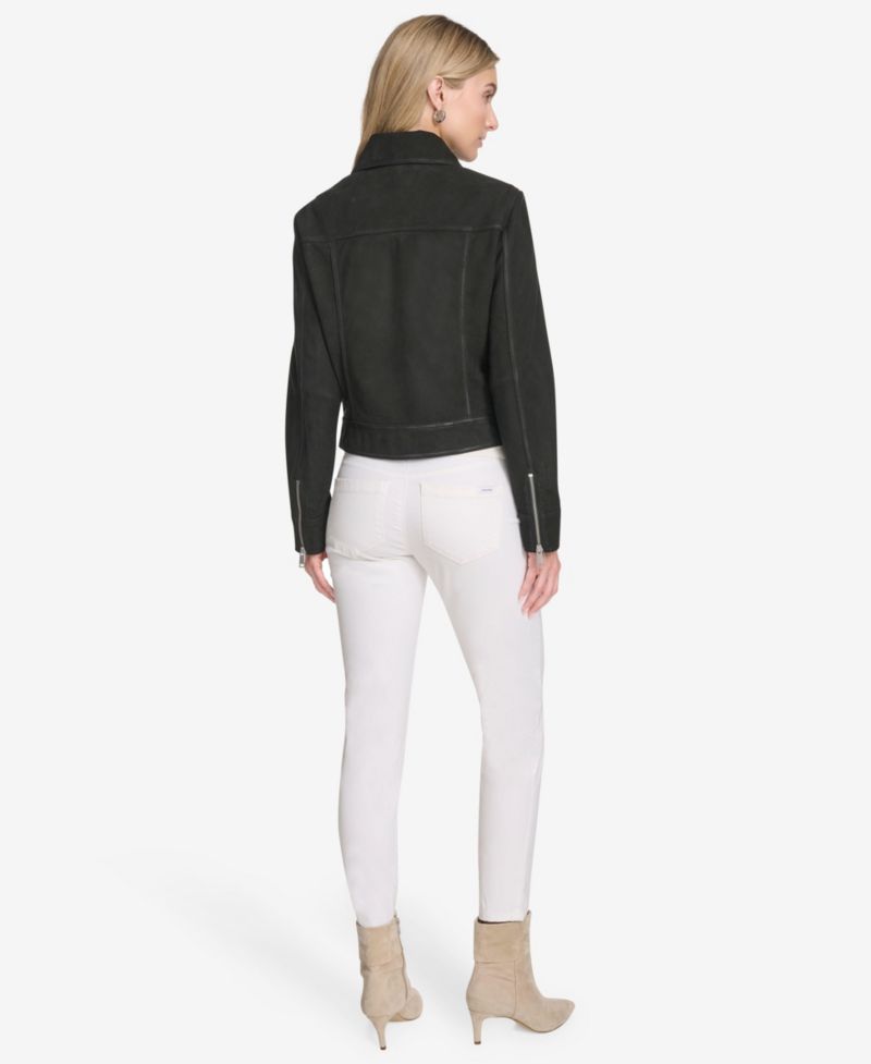 Women's Lunetta Sueded Leather Trucker Jacket