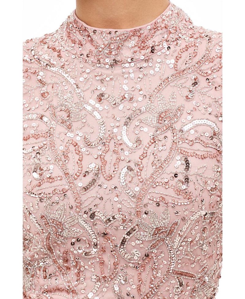 Women's Modest Embellished Sequins Trail Gown