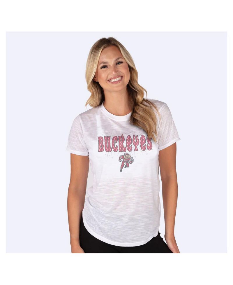 Women's White Ohio State Buckeyes Fireworks Infuse Lightweight Slub Knit Top