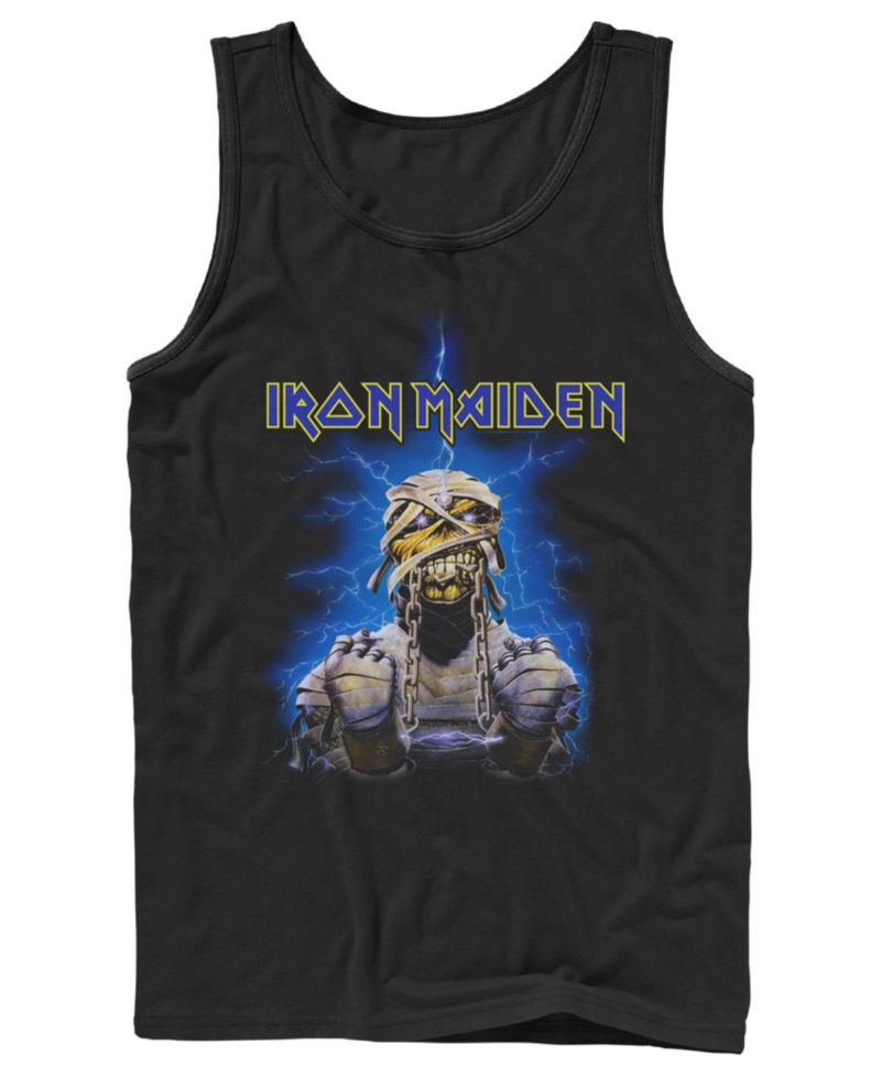 Men's Iron Maiden Mummy Eddie Lightning Graphic Tank Top