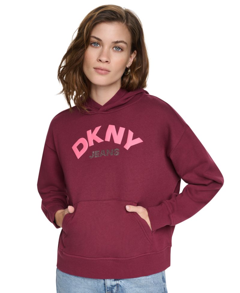 Women's Long-Sleeve Rhinestone-Logo Puff-Graphic Hoodie