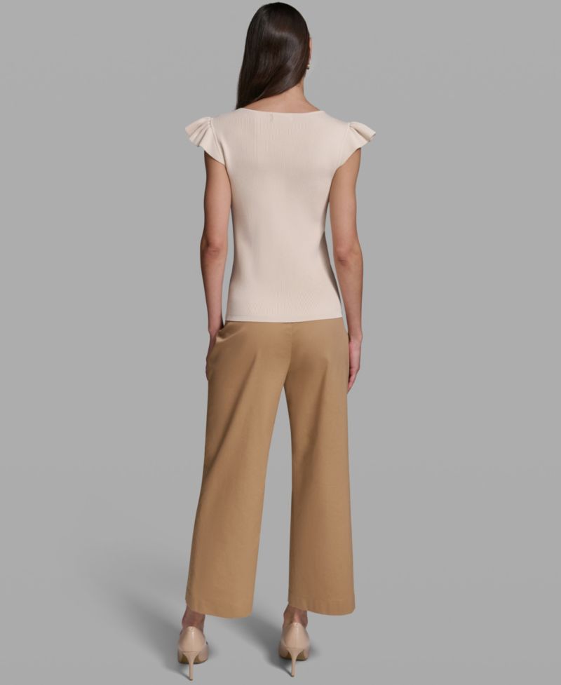 Women's V-Neck Flutter Cap-Sleeve Sweater