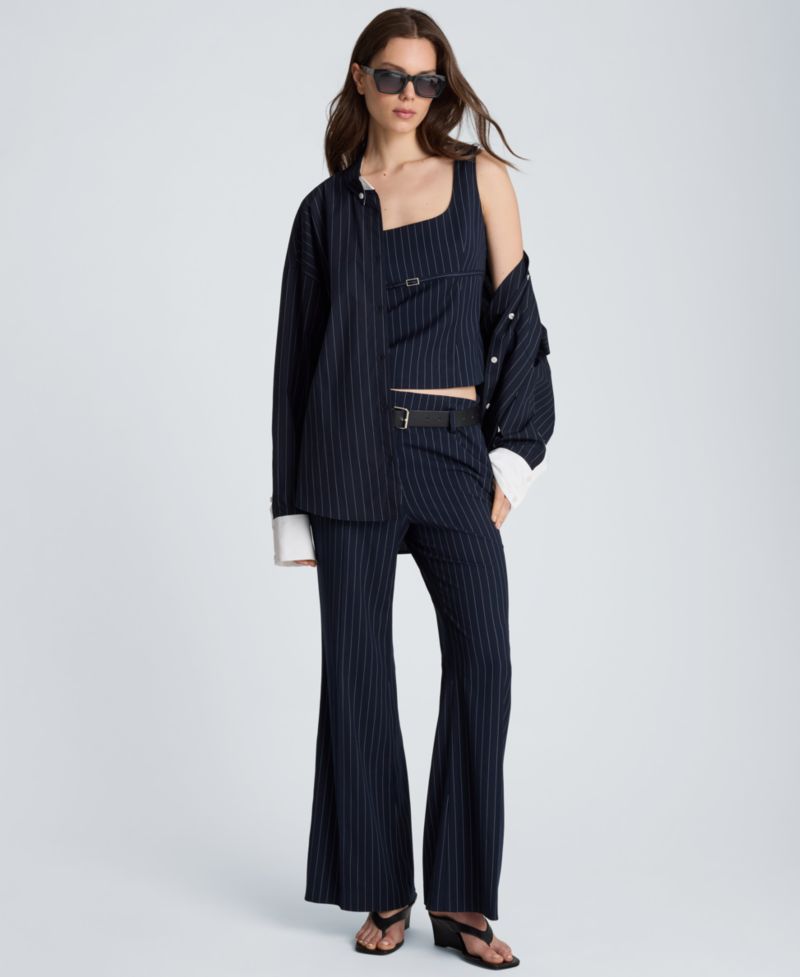 Women's Pinstripe Belted Flare Pants
