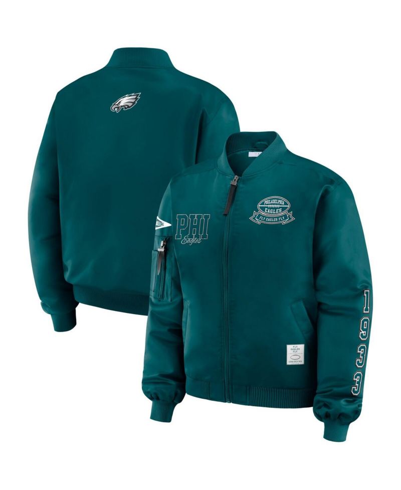 Women's Midnight Green Philadelphia Eagles Patch Full-Zip Bomber Jacket