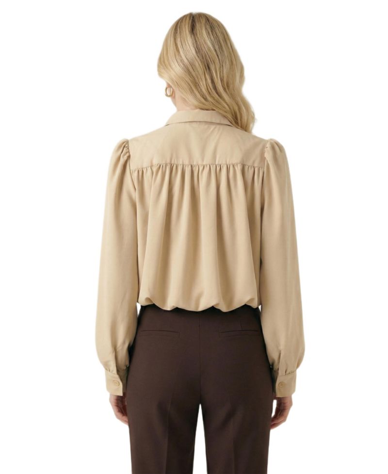 Women's Cropped Point Collar Puff Sleeve Jacket