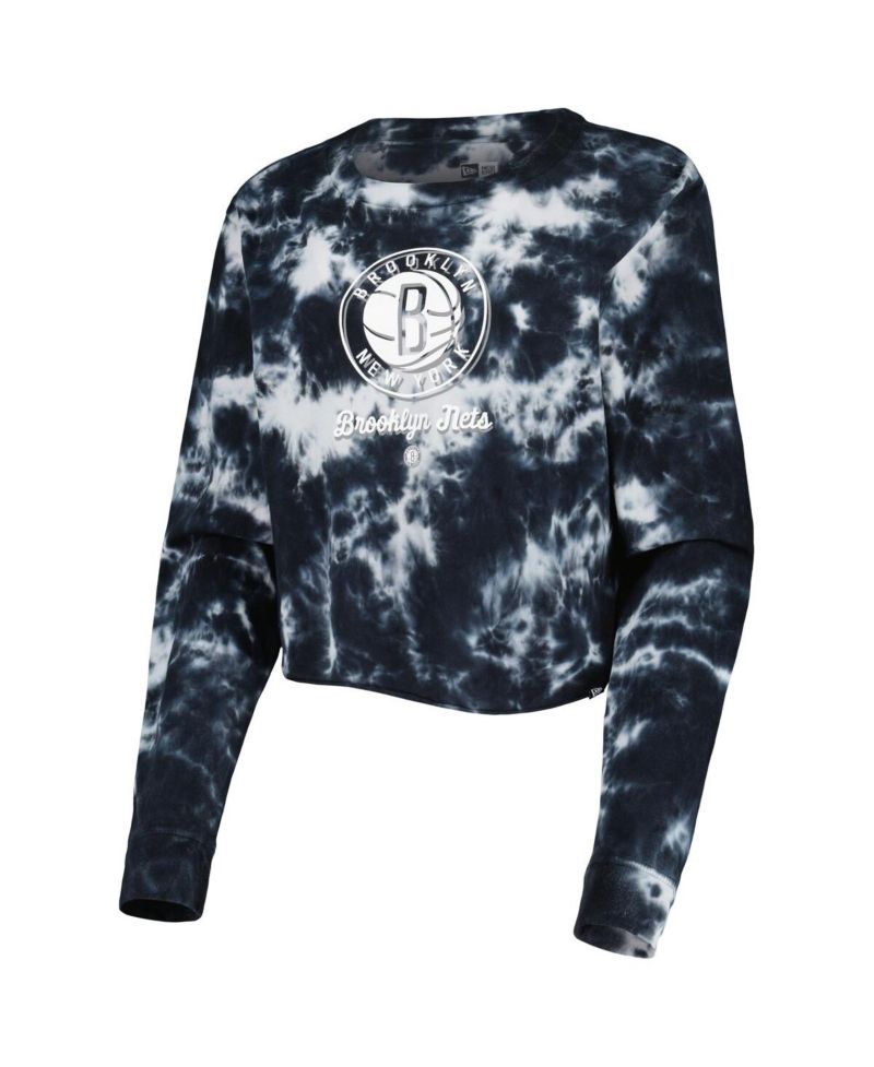 Women's Black Brooklyn Nets Tie Dye Cropped Long Sleeve T-shirt