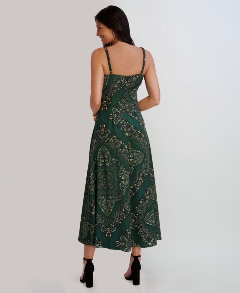 Women's Printed Cowl Neck Satin Midi Dress
