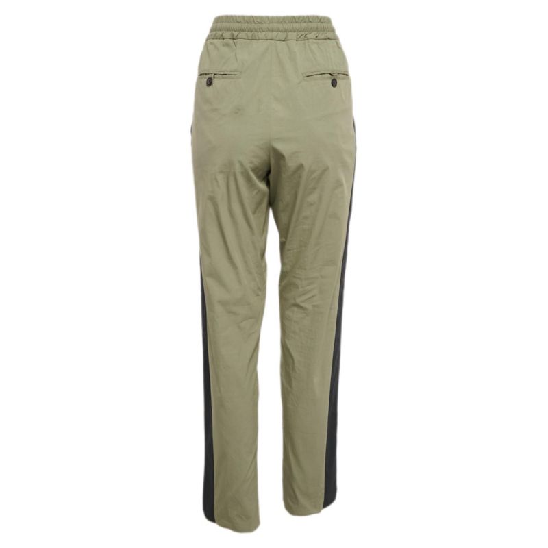 Women's Green Cotton Contrast Trimmed Pants