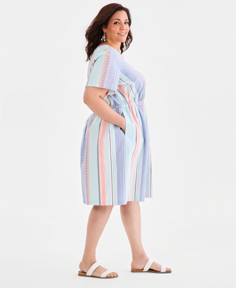 Plus Size Printed Cotton V-Neck Dress