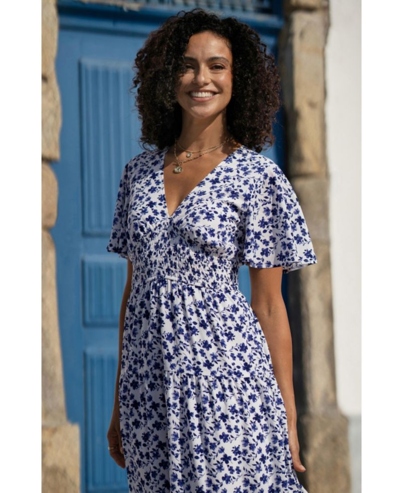 Women's Floral Angel Sleeve Midi Dress