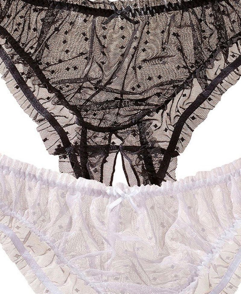 Women's Polka-Dot Print 2-Pack Sheer Open Panties Alluring Lingerie