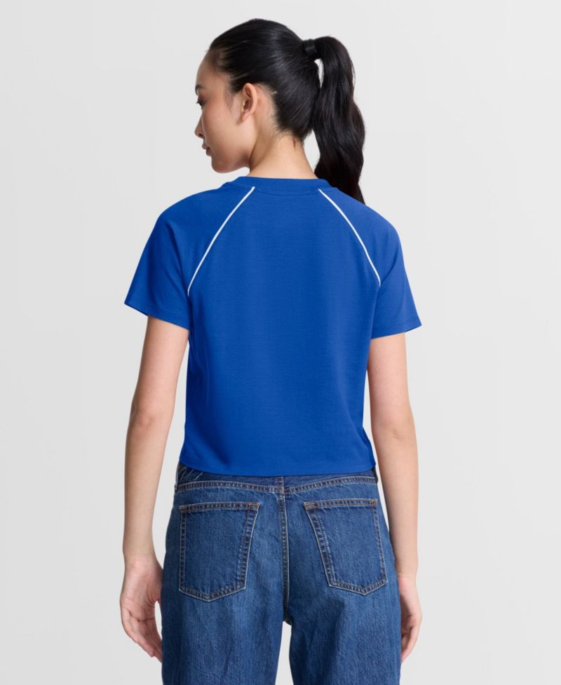 Women's Blue Detroit Lions Offensive Scheme Raglan Tri-Blend Cropped Top