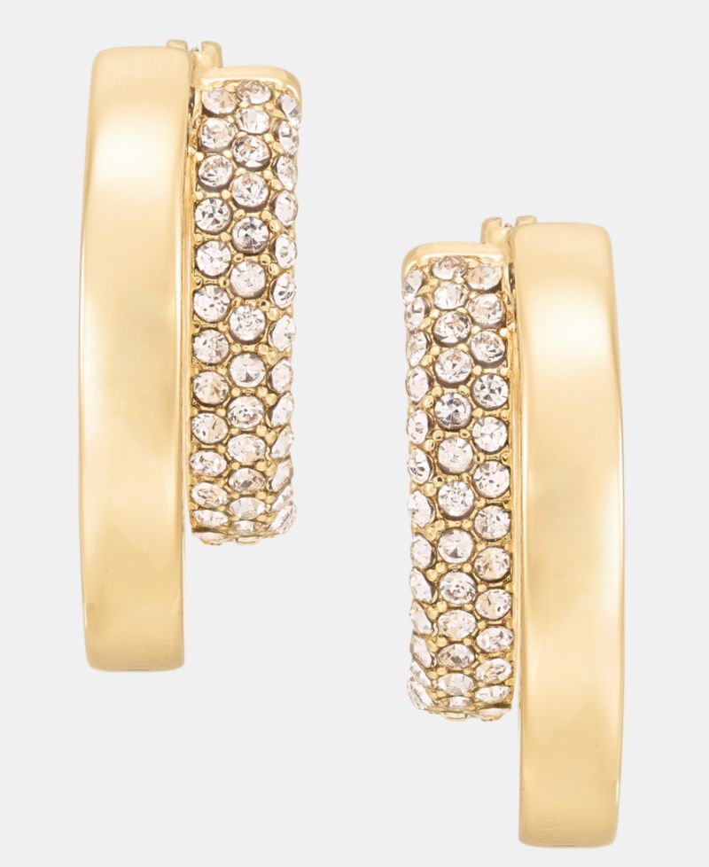 Metal-Tone Crystal Pav&eacute; Double Hoop Earrings