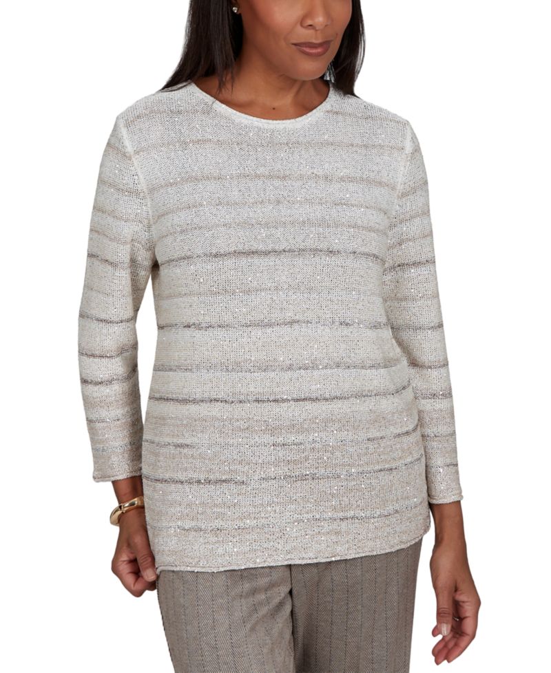 Petites Striped 3/4-Sleeve Pullover