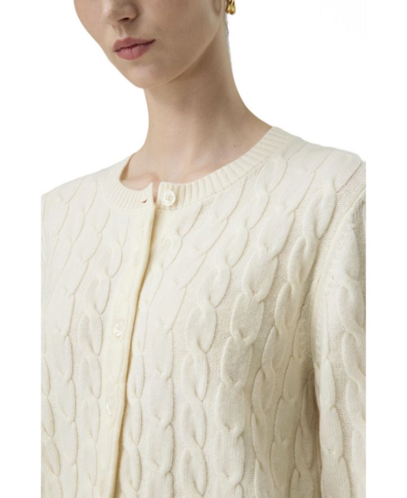 Women's Merino Wool Cable-Knit Crewneck Cardigan