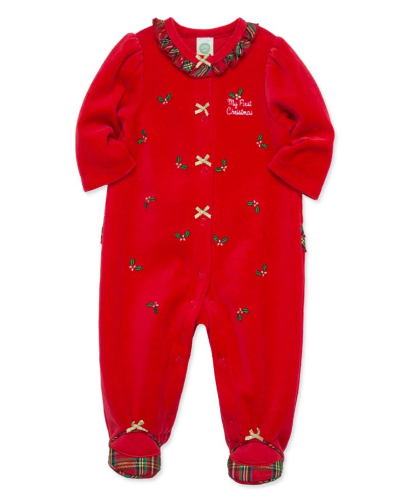 Baby Girls' Holly Plaid Embroidered Velour Footed Coveralls
