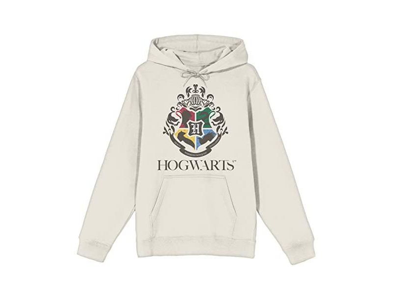 Minimal Hogwarts Crest Long Sleeve Natural Adult Hooded Sweatshirt-XL