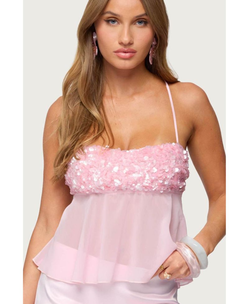 Women's Vella Sequin Sheer Chiffon Top