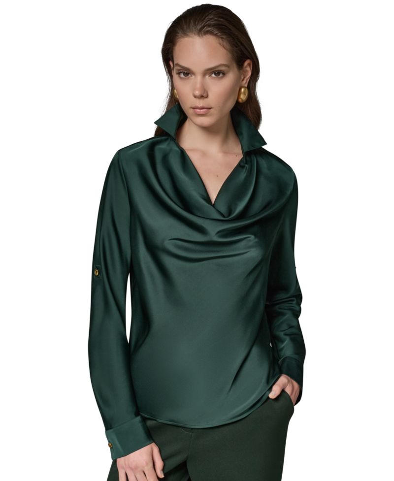 Petite Satin Back Crepe Long-Sleeve Top