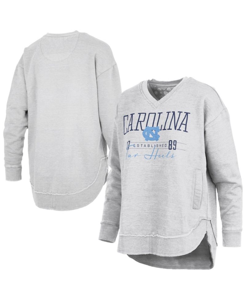 Women's Heather Gray North Carolina Tar Heels Marcus East Hall Poncho V-Neck Sweatshirt