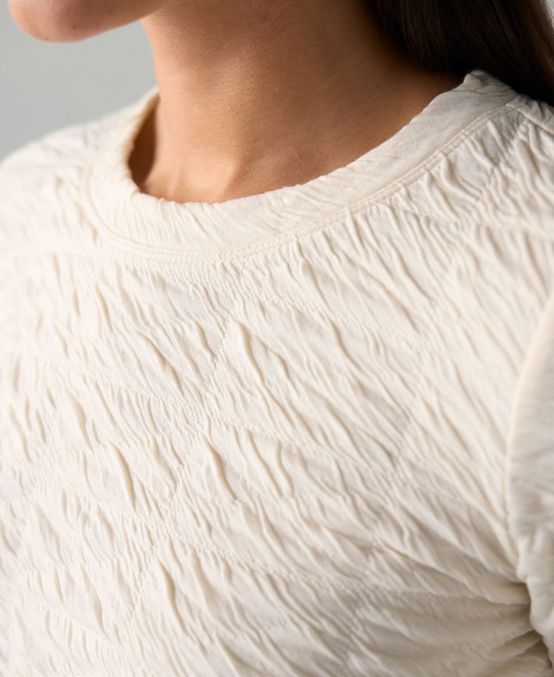 Women's Crewneck Crinkled-Knit Flared Long-Sleeve Top
