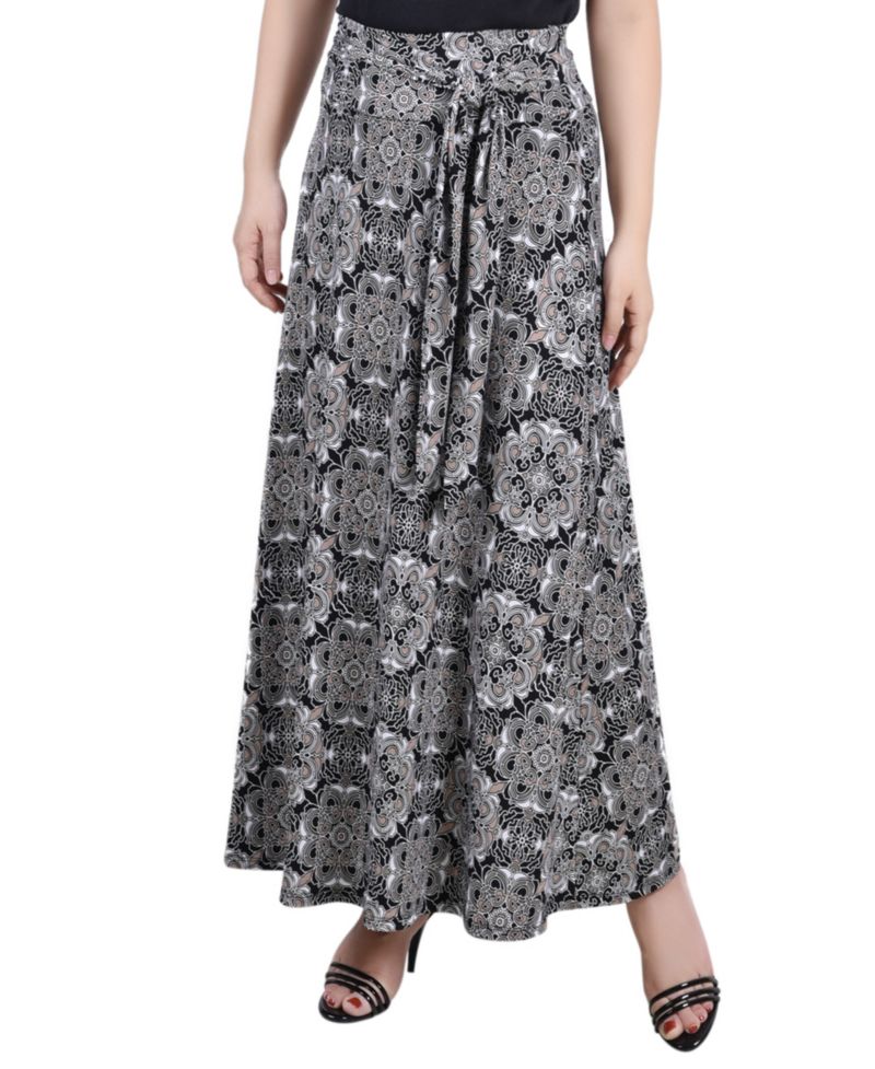Petite Printed Maxi Skirt with Sash Waist Tie