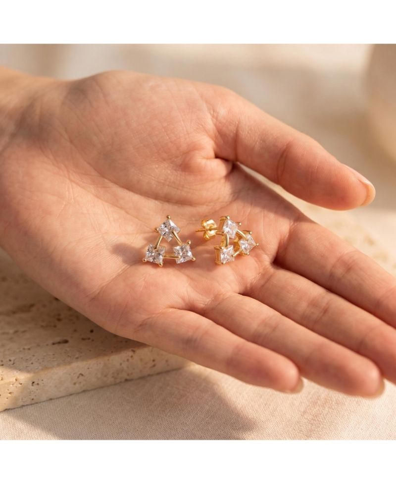 Brilliant Square CZ Triangle Earrings in 14K Gold Plated
