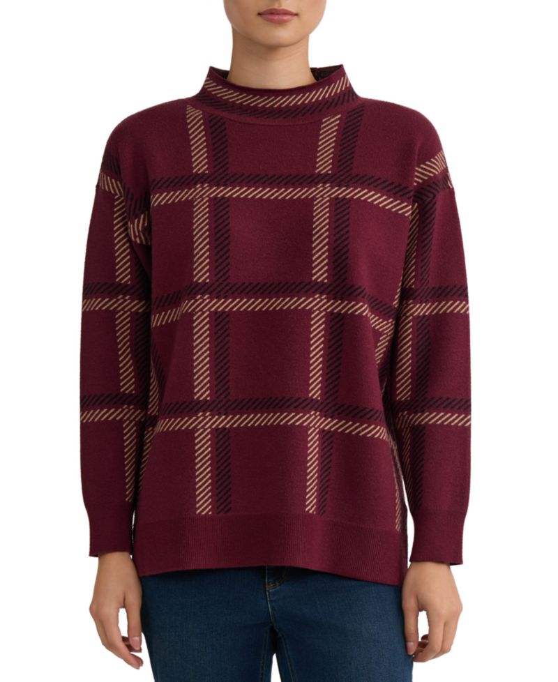 Women's Plaid Mock-Neck Sweater