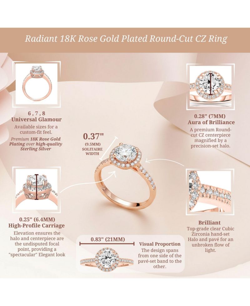 Radiant 18K Rose Gold Plated Round-Cut Cubic Zirconia Ring
