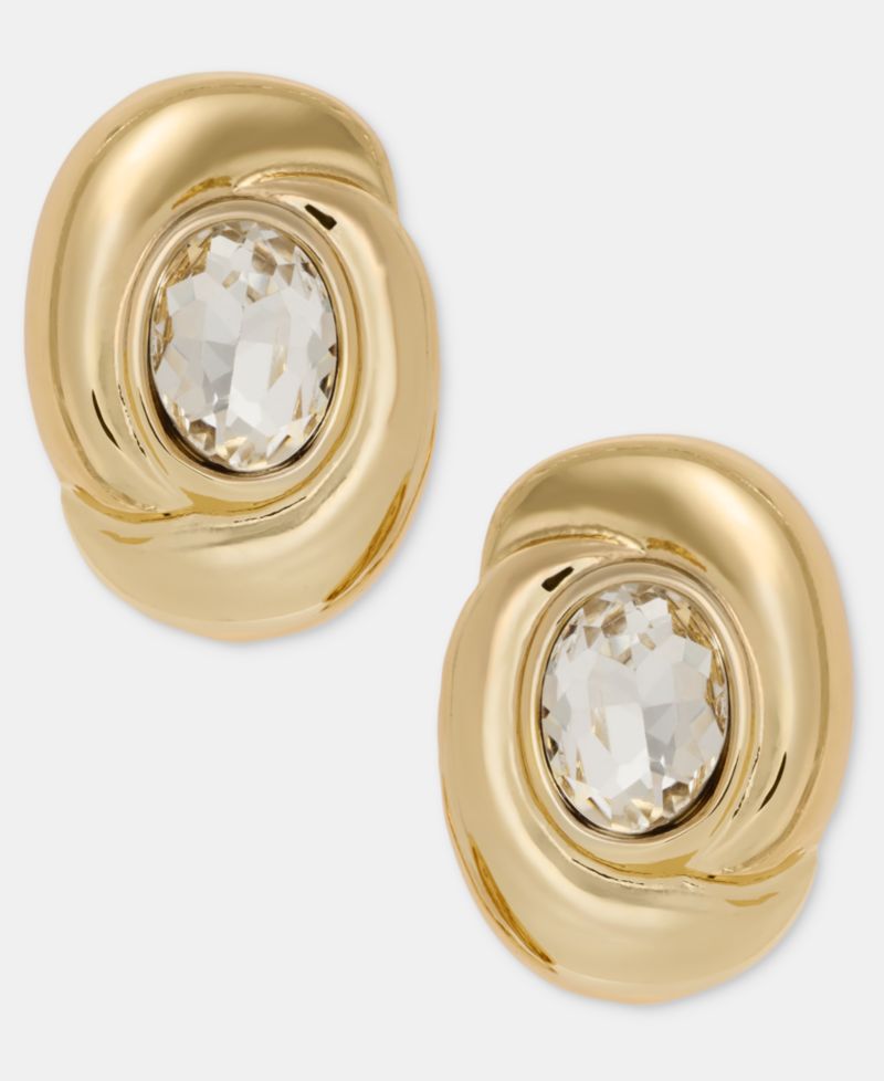 Crystal Twisted Oval Clip-On Button Earrings