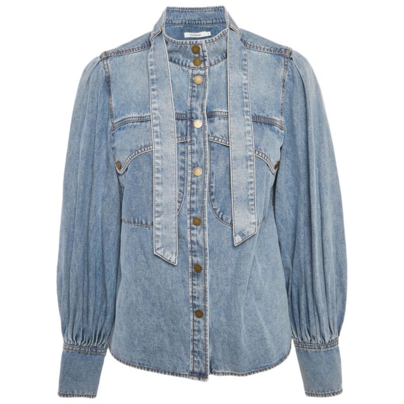 Women's Blue Denim Neck Tie-Up Blouse