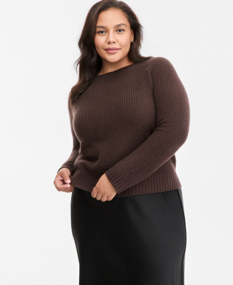 Plus Size 100% Cashmere Shaker Stitch Crewneck Sweater