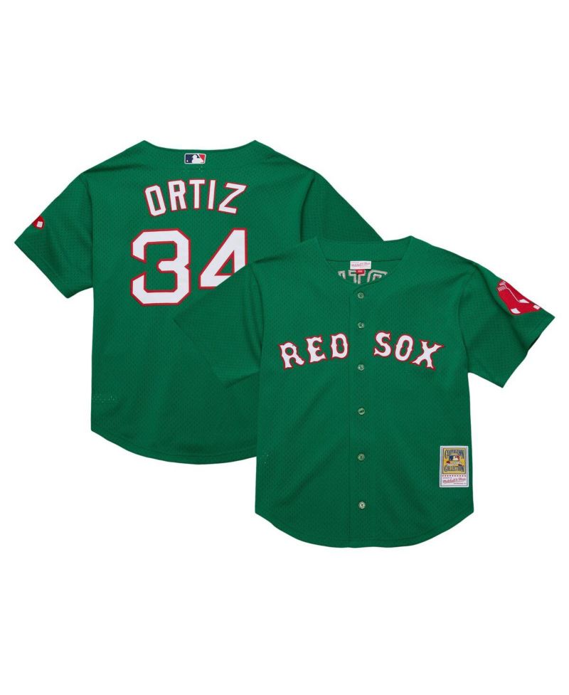 Men's David Ortiz Kelly Green Boston Red Sox Cooperstown Collection Mesh Batting Practice Jersey