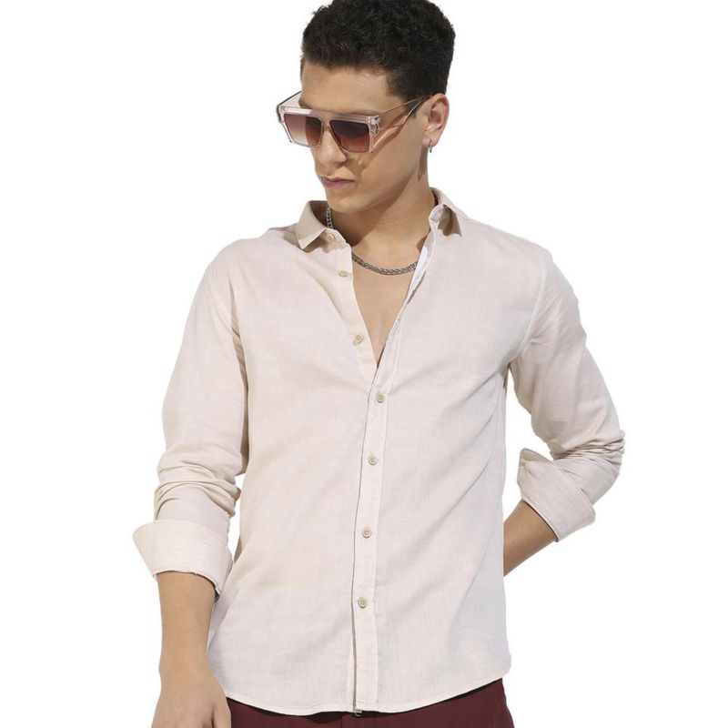 Men's Beige Basic Oxford Shirt
