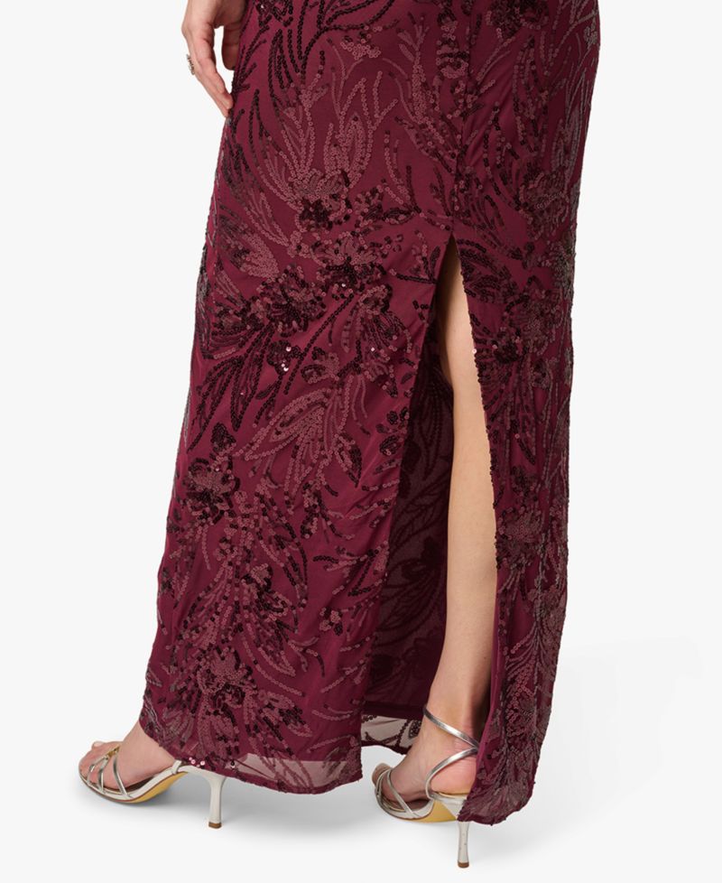 Women's Floral-Print Sequin-Embroidered V-Neck Gown