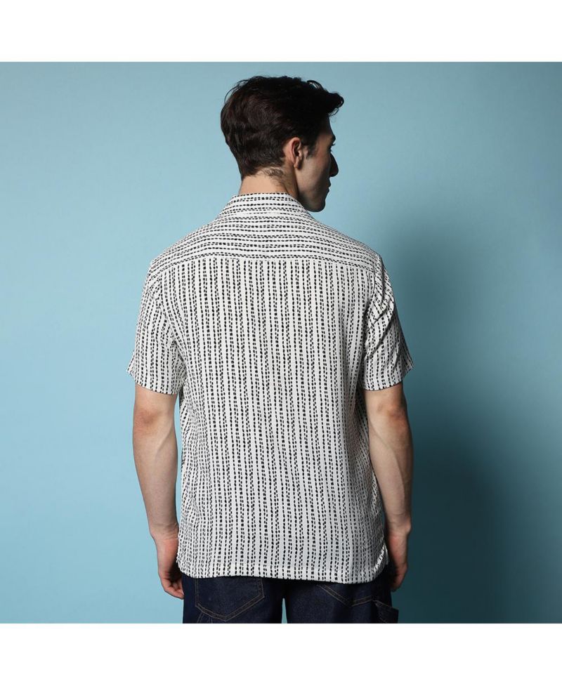 Men's Ivory White Dot Lined Shirt