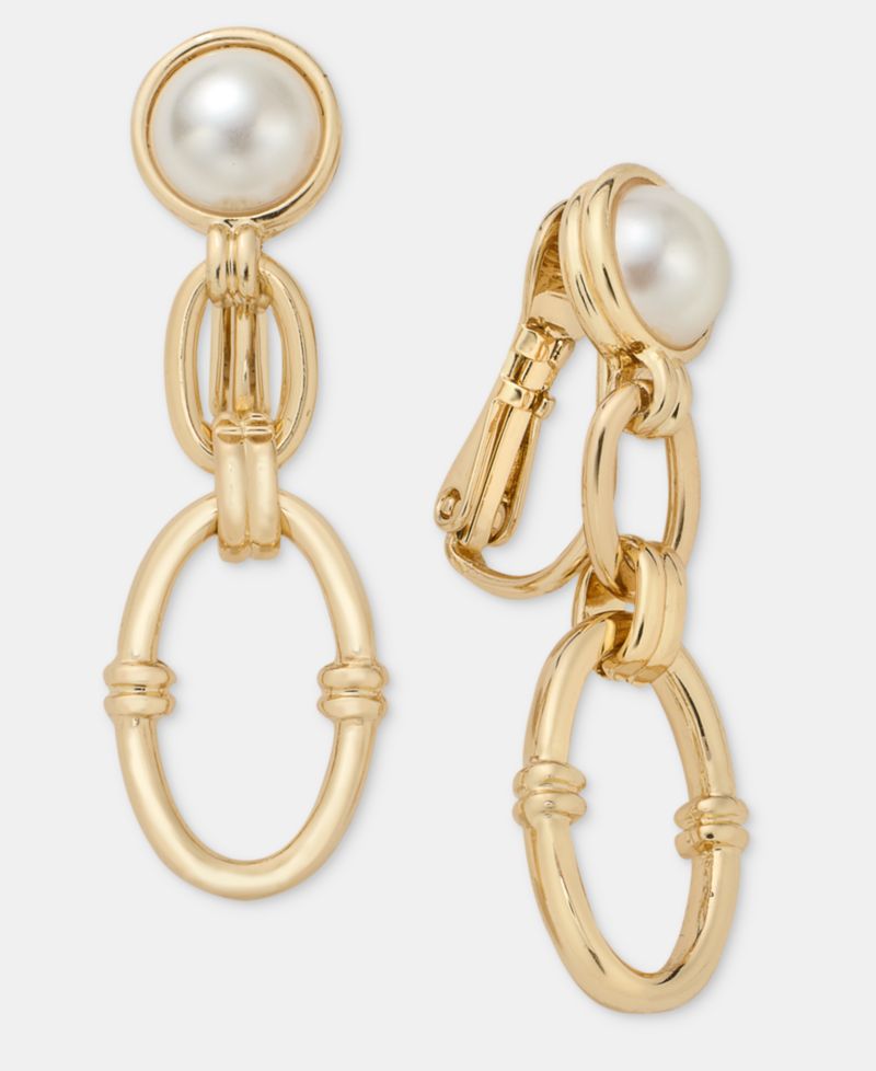 Imitation Pearl Linked Clip-On Drop Earrings