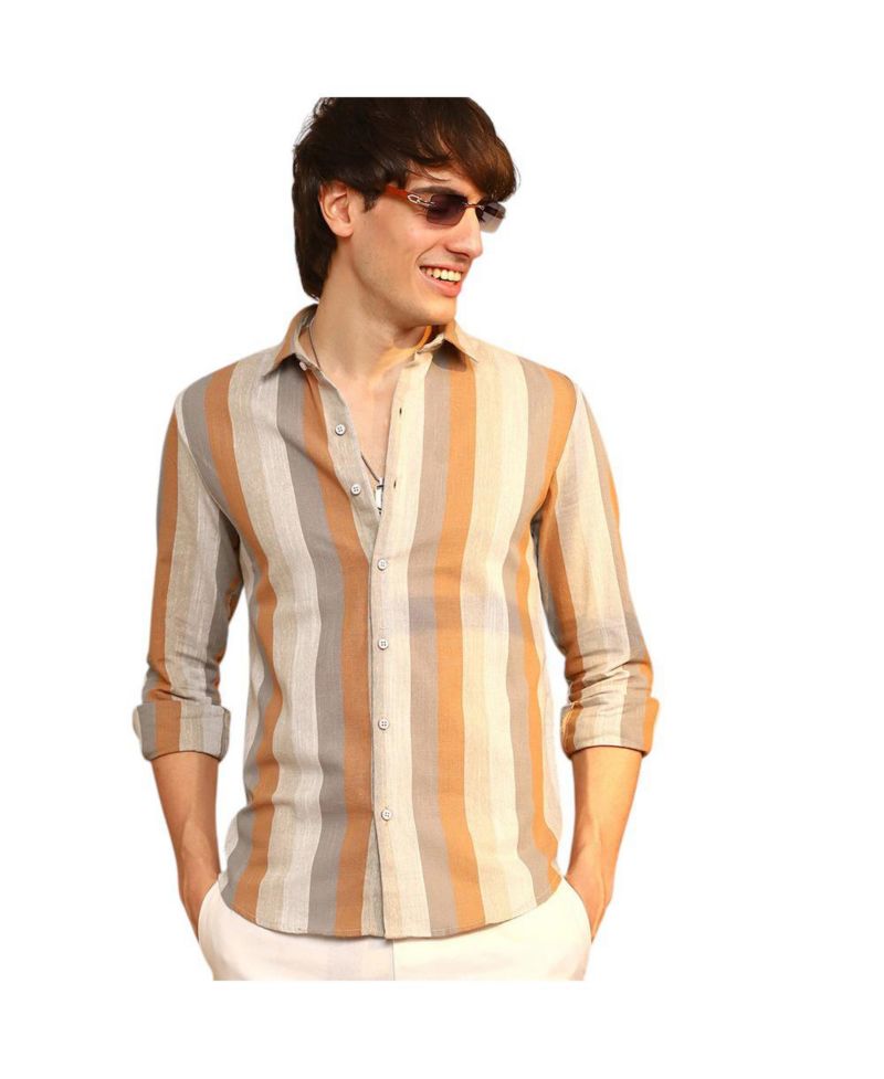 Men's Copper Brown & Peanut Brown Block-Striped Shirt