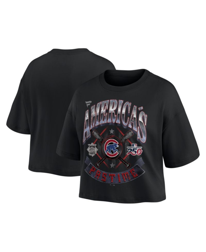 Women's Black Chicago Cubs Americana Crop T-Shirt