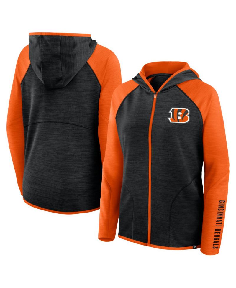 Women's Black/Orange Cincinnati Bengals Redzone End Around Pass Raglan Full-Zip Hoodie