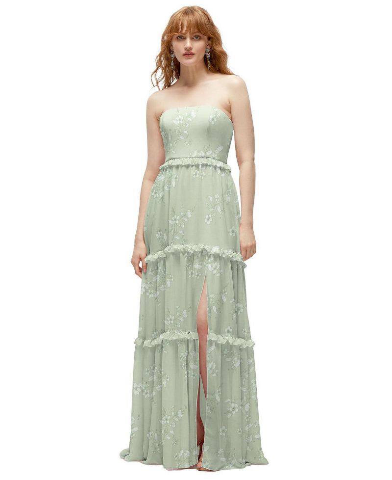 Strapless Chiffon Maxi Dress with Tiered Micro Ruffle Full Skirt