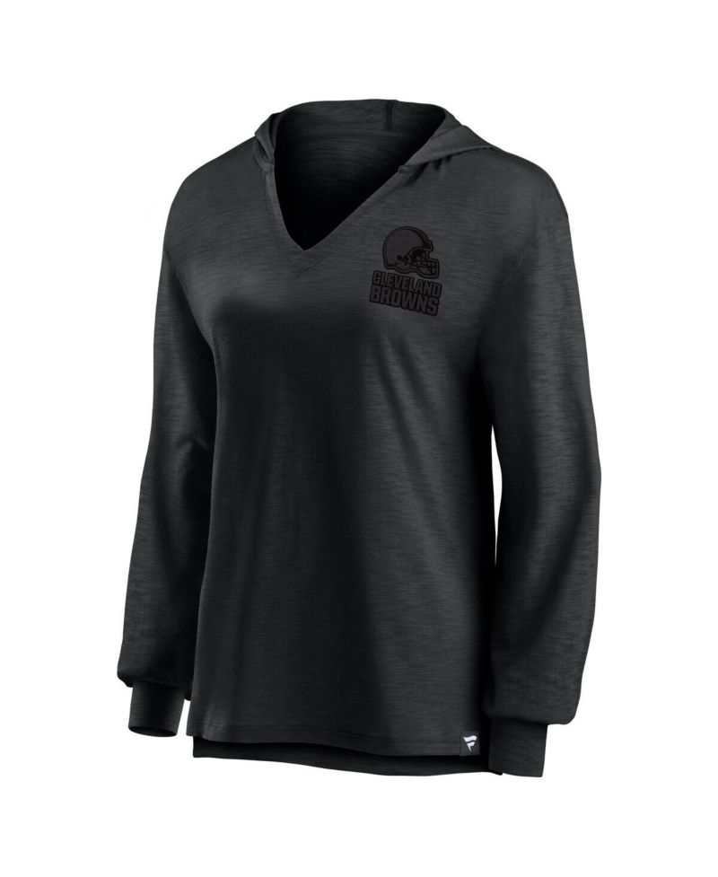 Women's Cleveland Browns Blackout Slub Hoodie V-Neck Long Sleeve T-Shirt