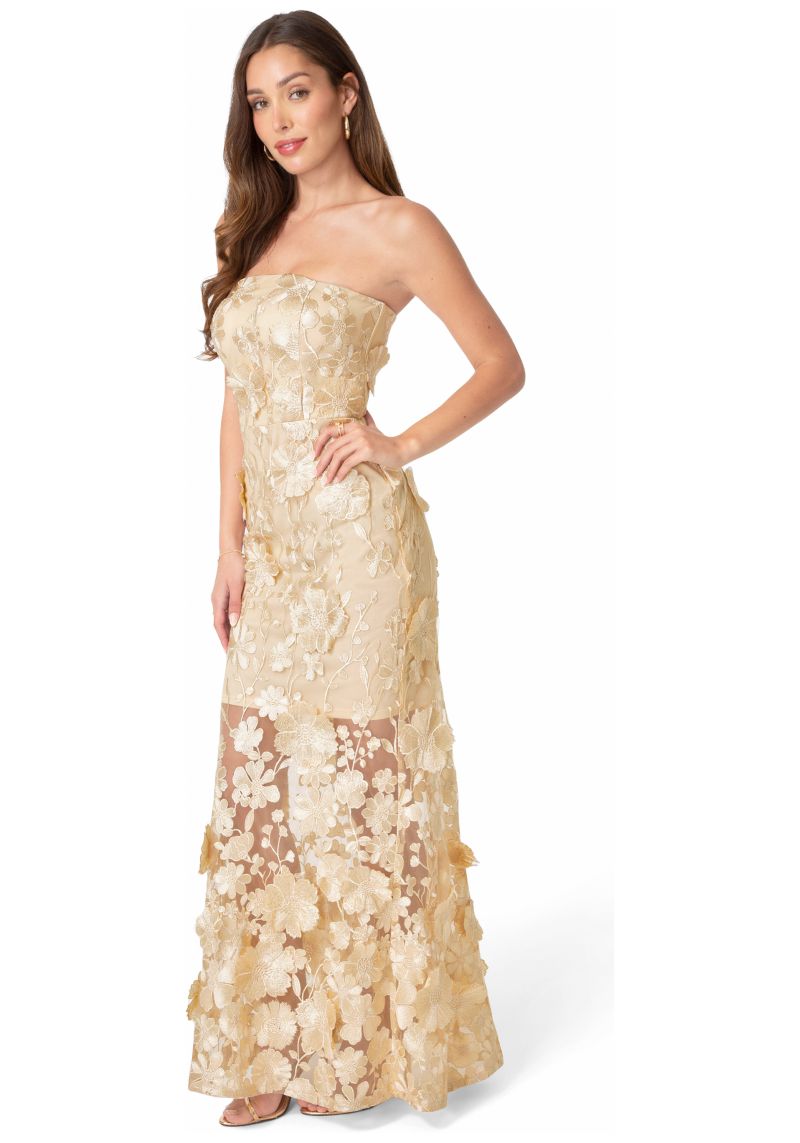 Women's Strapless Embroidery Maxi Dress