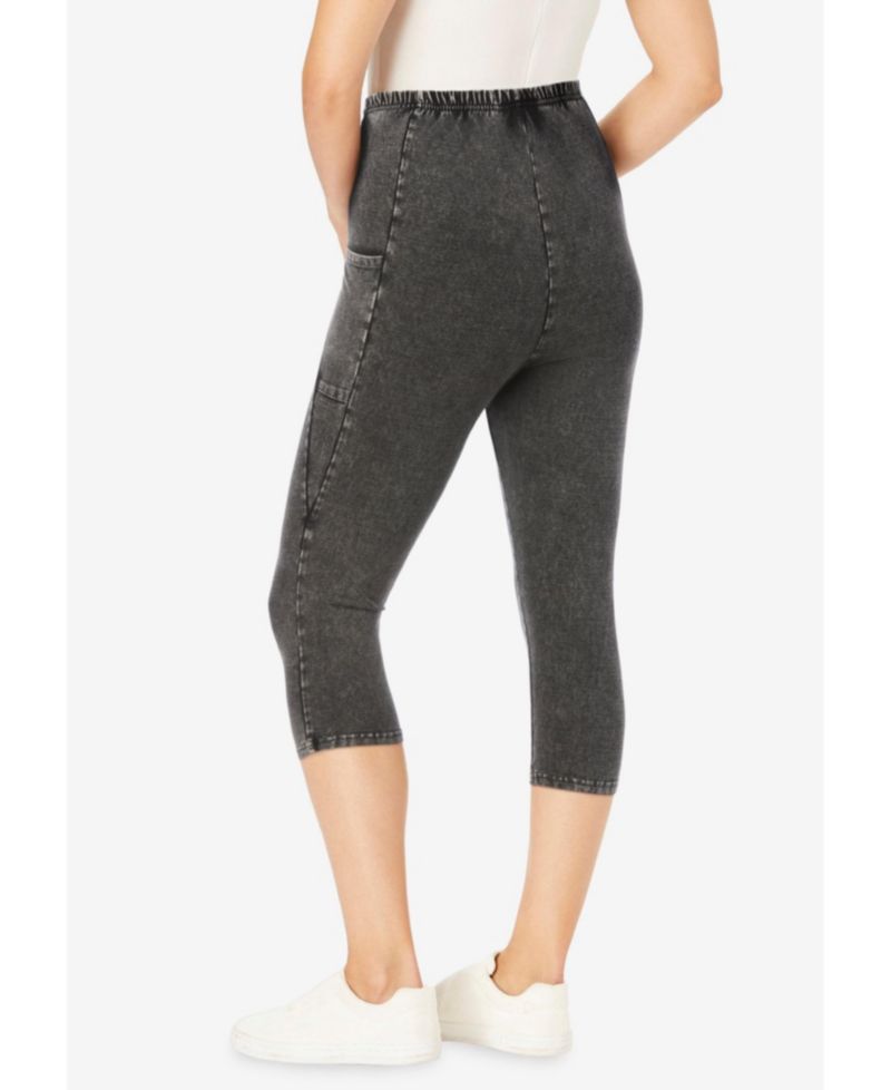 Plus Size Within Stretch-Cotton Knit Pull-On Pocket Capri Leggings