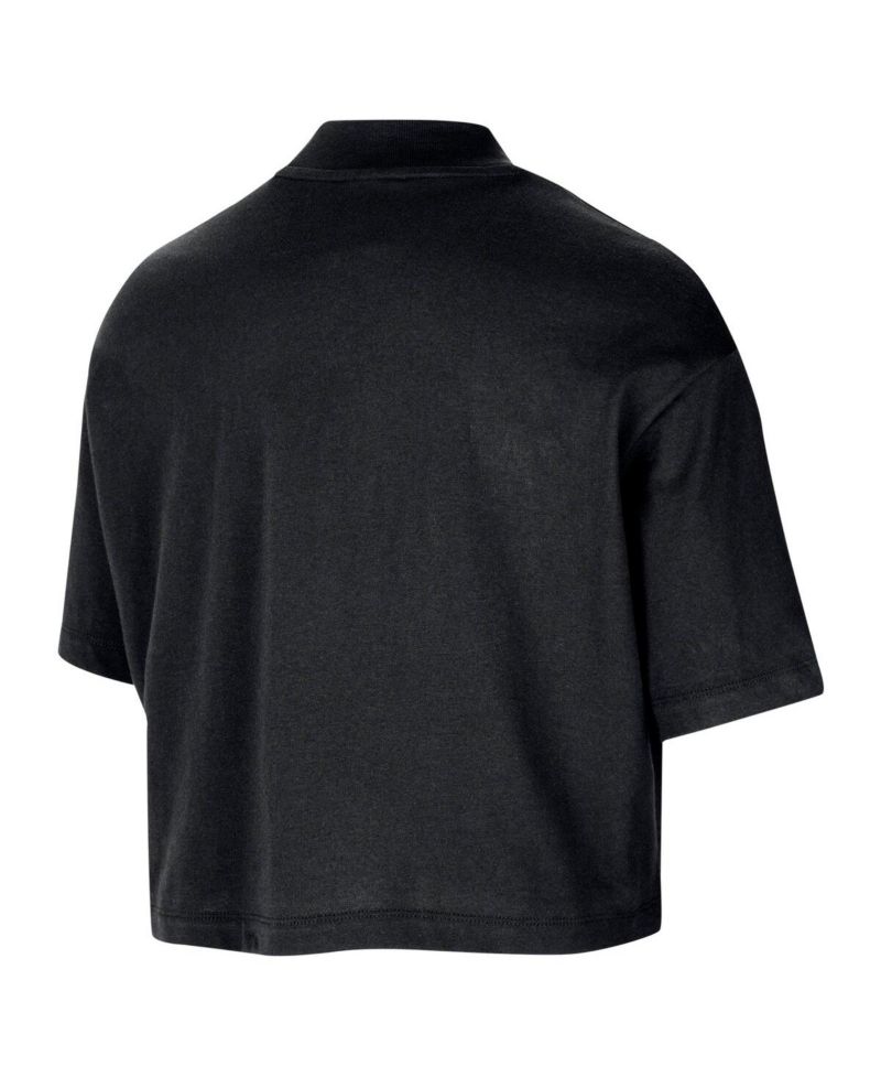 Women's Black Chicago Bulls Courtside Mock Neck Loose Fit Cropped T-Shirt