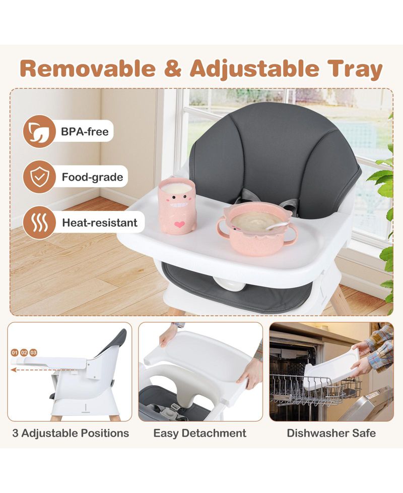 Solid Wood Baby Feeding Chair Convertible High Chair for Babies and Toddlers